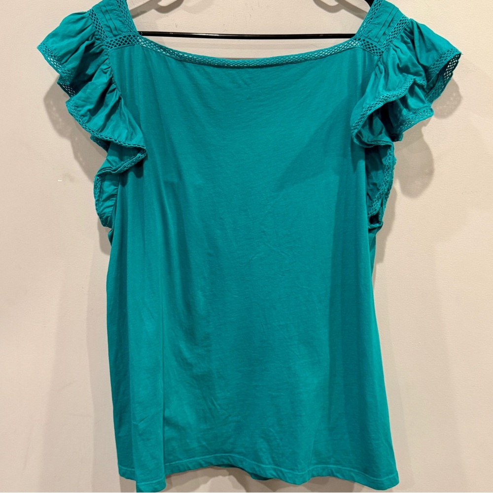 Ann Taylor LOFT Turquoise Blouse with Lace and Flutter Sleeves Women’s Size XL - Picture 11 of 14